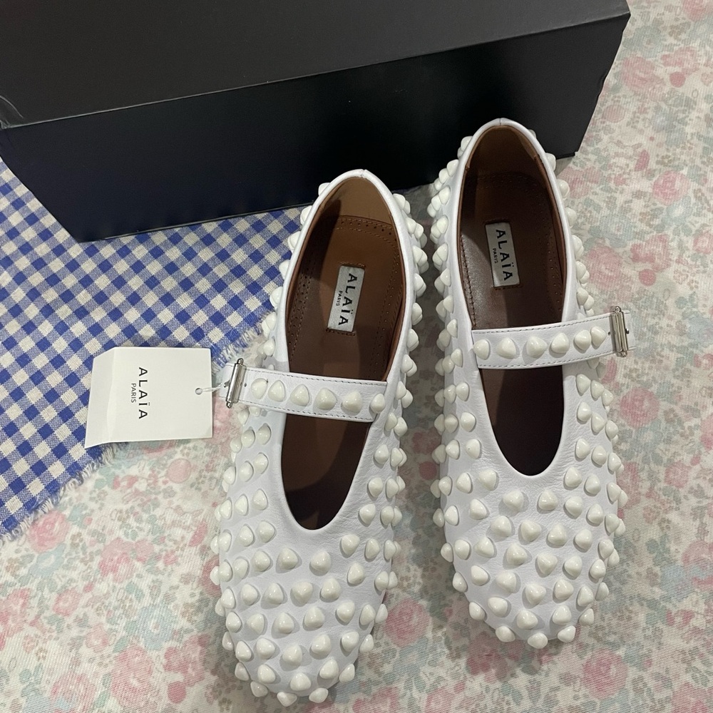 Alaia White Studded Mary Jane Shoes